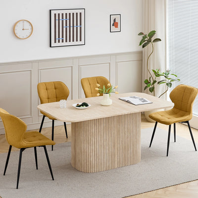 Nordic Solid Wood Dining Table, Corrugated Base Home Dining Table, Simple Kitchen / Dining Table, for 4 - 6 People