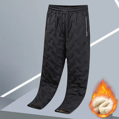 Winter Zip Pockets Thicken Fleece Sweatpants Men Jogger Black  Down Sport Warm Pants Male Water Proof Thermal Trousers