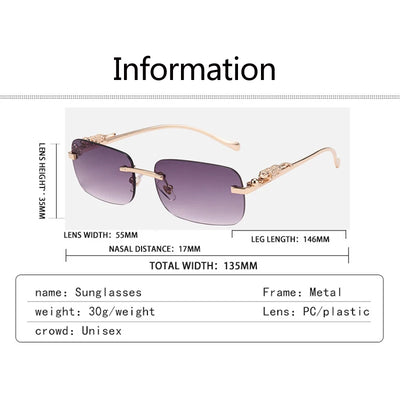 12pcs Brand Leopard Rimless Rectangle Sunglasses Fashion Y2K Frameless Sun Glasses Shades for Women Men UV400