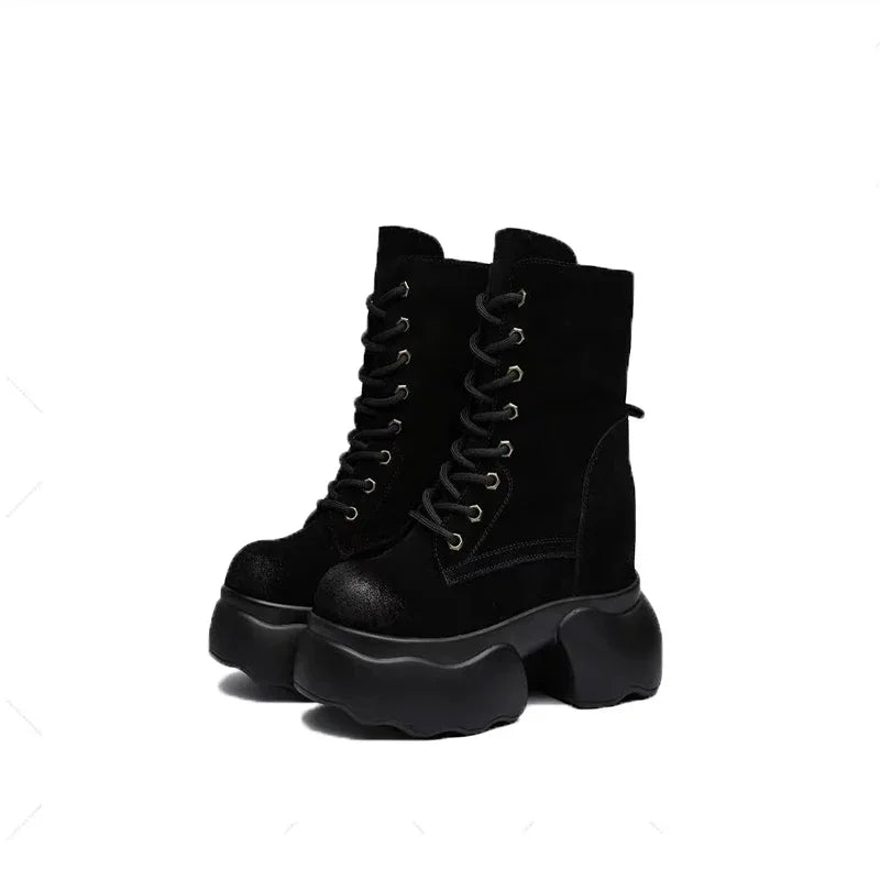 Ankle Boots Women Shoes Platform Sneakers Designer High Heels 2024 Trend Suede Snow Boots Autumn Lace Up Sport Pumps Botas Mujer
