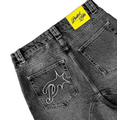 American New Letter Pattern Embroidered Denim Shorts Y2K Men's Street Retro Washed Old Trend Gothic Denim Sweatpants Street Wear