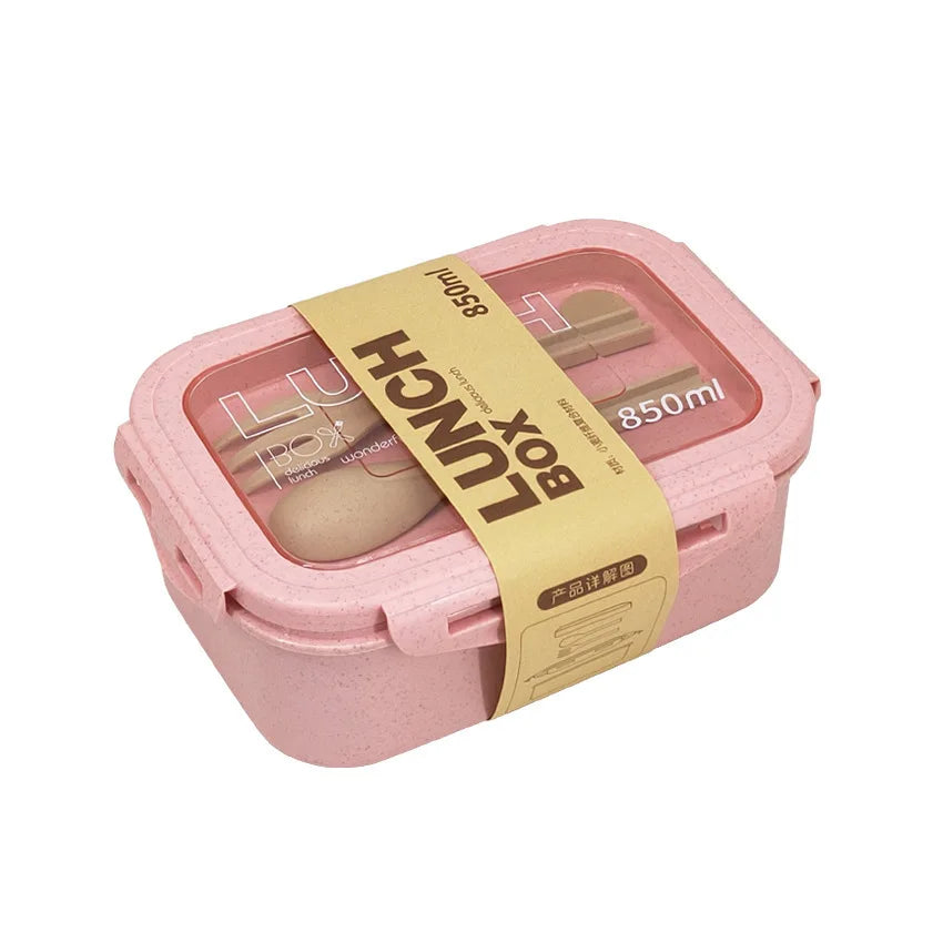 1100ML Lunch Box For Kids School Adults Office Wheat Straw Microwave Picnic Storage Portable Big Bento Box With Spoon Chopsticks