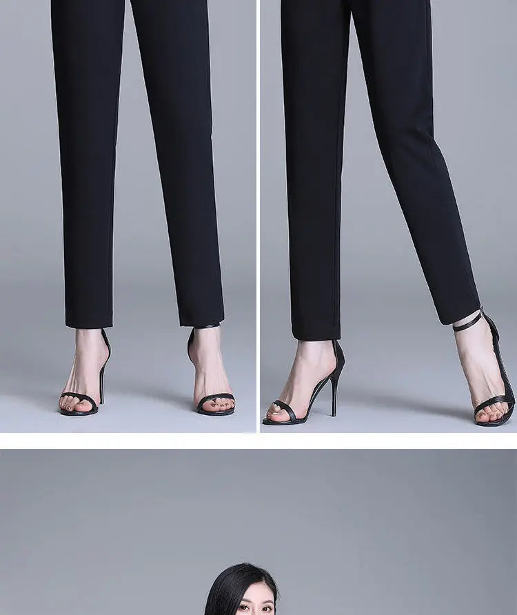 Elegant High Waist Elastic Harem Pants for Women Commuter Casual Capri Pants Fashion Solid Color Pockets Sashes Trousers 4XL
