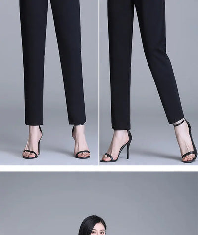 Elegant High Waist Elastic Harem Pants for Women Commuter Casual Capri Pants Fashion Solid Color Pockets Sashes Trousers 4XL