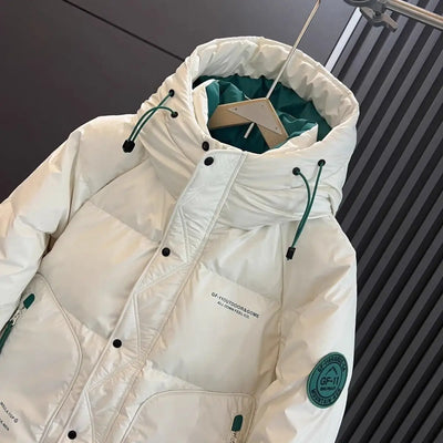 2025 Winter Thick Parkas Handsome Down Jacket Trendy High End Workwear PU Leather Top High Street Outdoor White Duck Down Coat