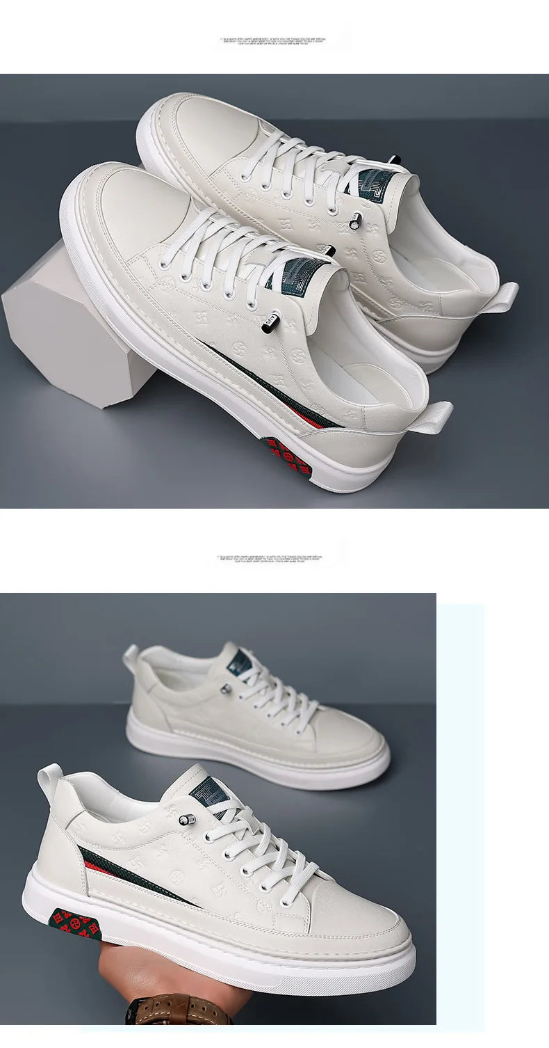Spring New Shoes for Men Genuine Leather Casual Shoes Leisure Flats Skateboard Shoes Cow Leather Youth Lace-up Sneakers