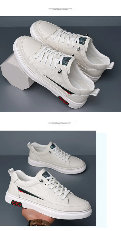 Spring New Shoes for Men Genuine Leather Casual Shoes Leisure Flats Skateboard Shoes Cow Leather Youth Lace-up Sneakers