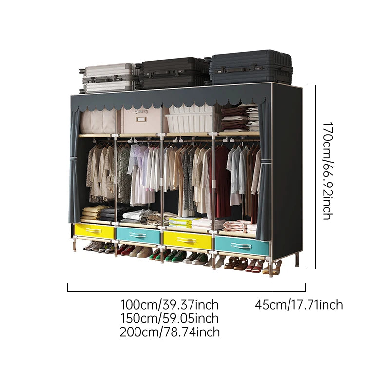 Large Fabric Wardrobe Portable Closet Organizer Multi-layer Dustproof Storage Cabinet for Rental Room or Bedroom