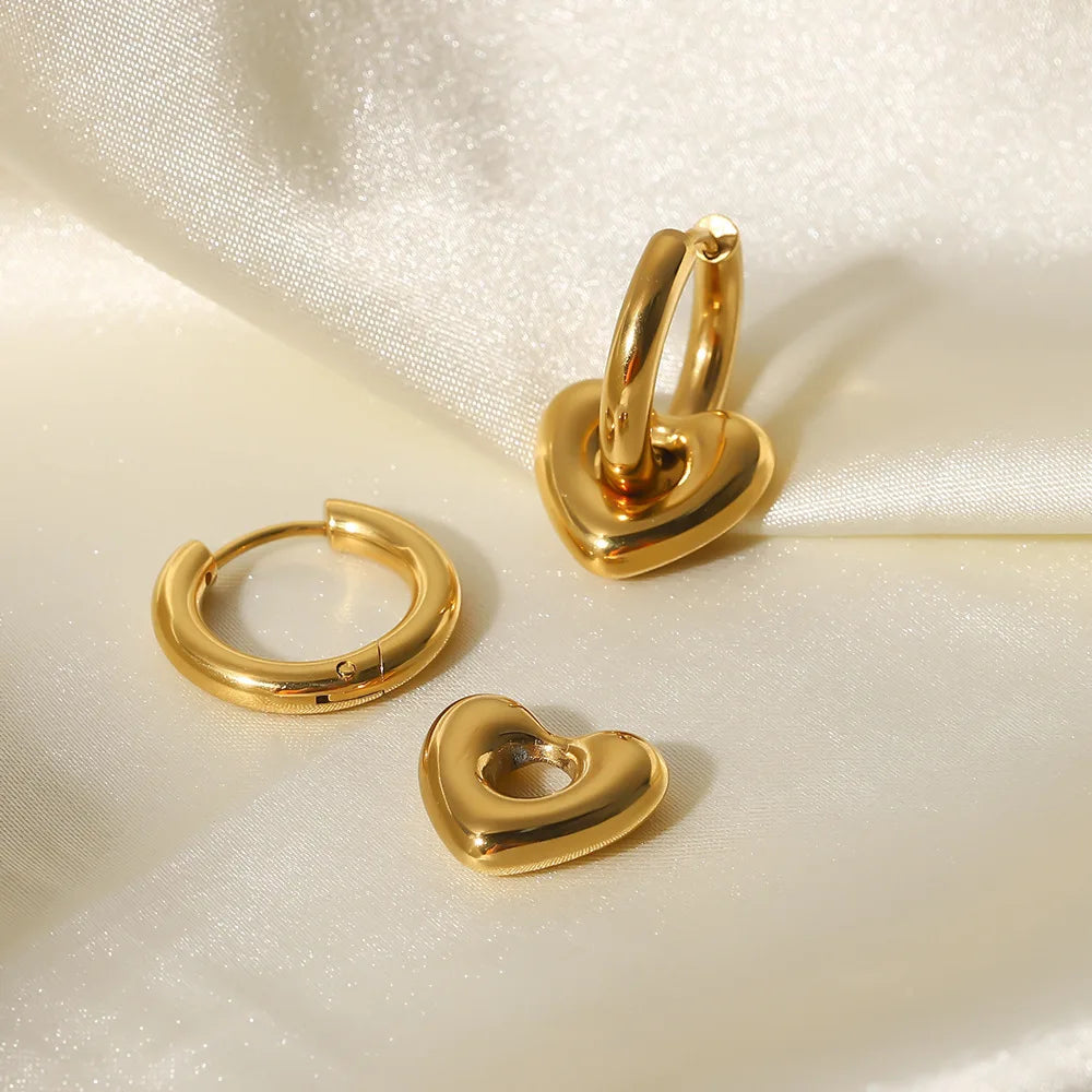 Punk Round Stainless Steel Hoop Earrings For Women Minimalist Geometric Heart-shaped Earrings Statement Jewelry 2023