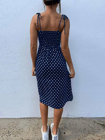 Dresses 2024 Sundress Summer Women Causal Polka Dot Sleeveless High Pleated elastic waist V-Neck Beach Dress Vestidos De Verano