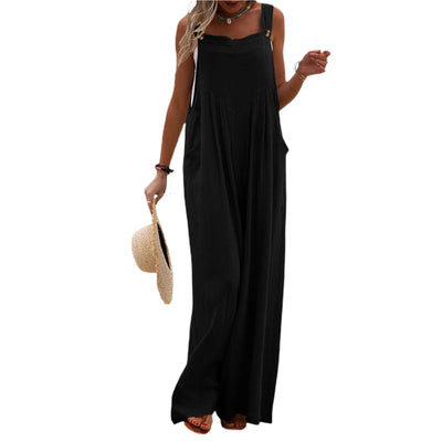 Overalls Women Summer Jumpsuit Outfits Plus Size Solid Color Casual Button Wide Leg Suspender Pants Overalls with Pockets