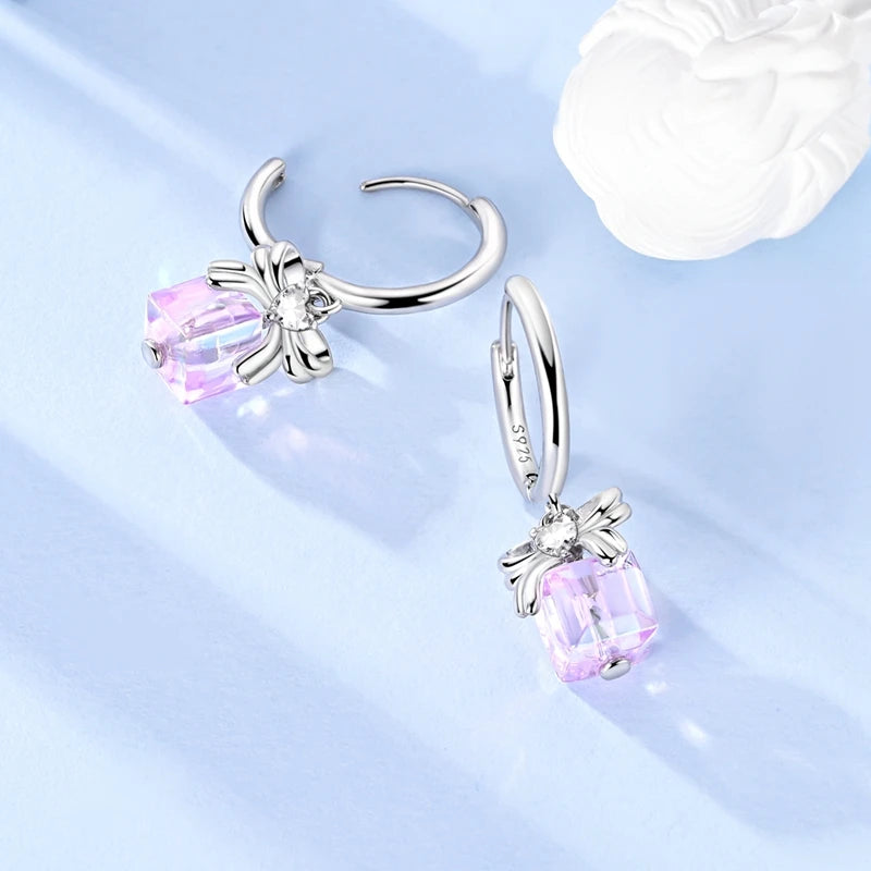New 925 Sterling Silver Hoop Earrings Heart Bow Gift Box Strawberry Snake Bone Drop Stud Earrings For Women Fashion Jewelry Gift