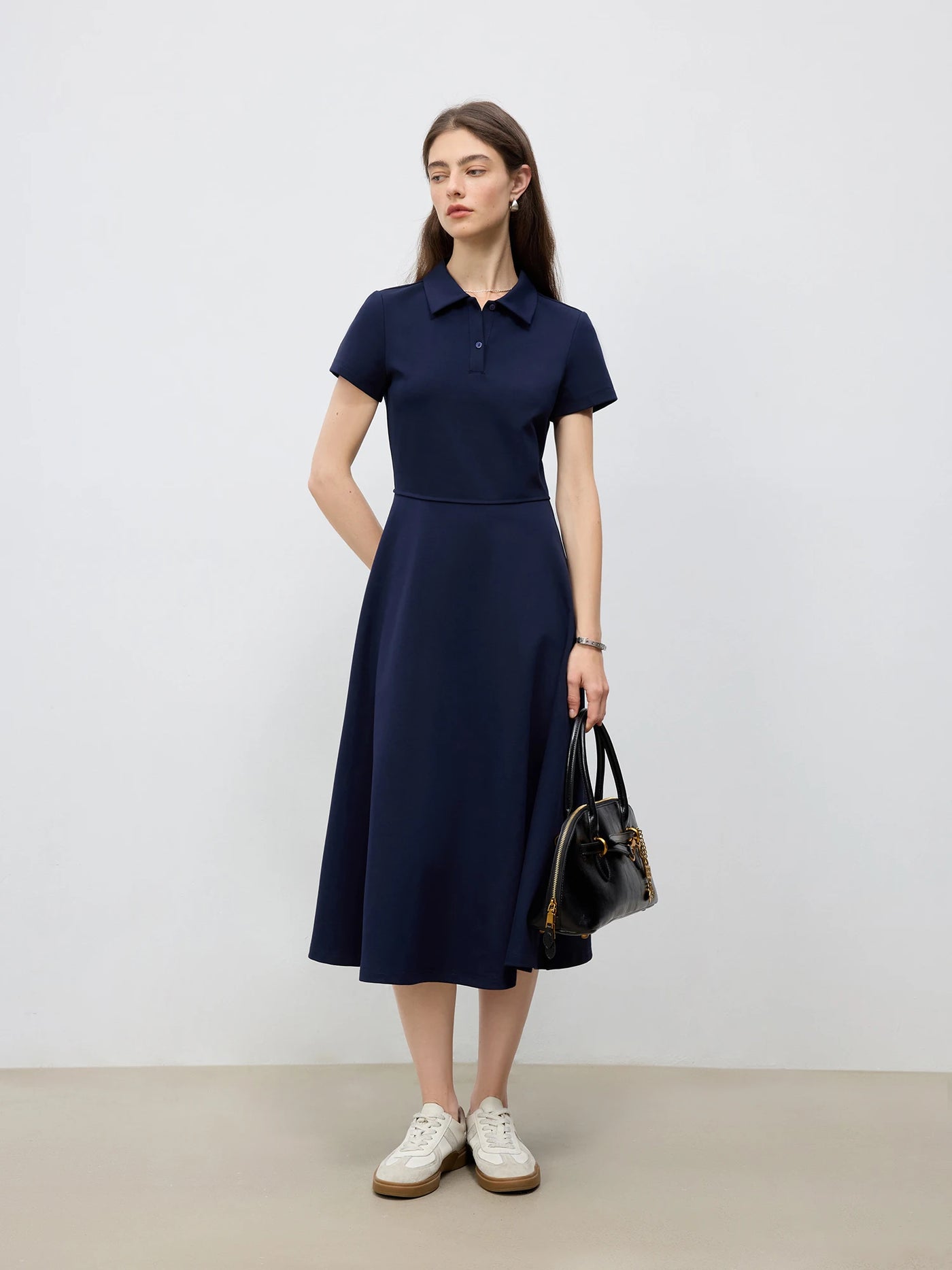ZIQIAO 2025 Summer Women's Polo Mini Dress - Waist-Defining Silhouette & Breathable Textured Fabric Casual Dresses 25ZQ92190