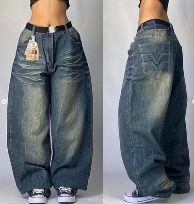 Y2K Harajuku Fashion New Solid Color Washed Baggy Jeans Women Streetwear Punk Popular Casual Joker High Waist Wide Leg Pants