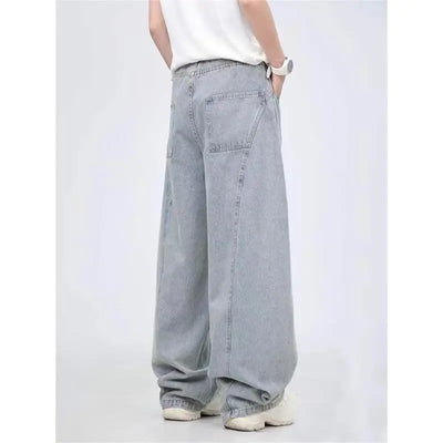 American Retro Washing Scimitar Jeans Men's High Street Vibe Ripped Design Wide-leg Trousers Handsome Casual Pants Jeans for Man