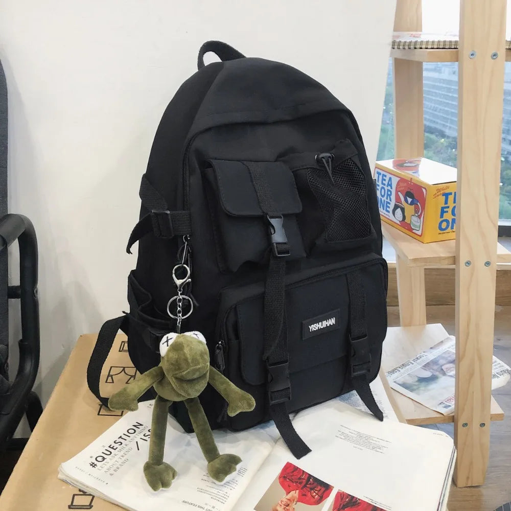 Casual Nylon Student Backpack Canvas Harajuku Shoulders Bag Rucksack Large Capacity School Bag Lady