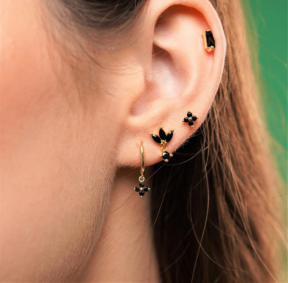 925 Sterling Silver Needle Fashion Round Pendant Small Earrings Luxury Gold Hoop Earrings for Women Premium Black Jewelry Gifts