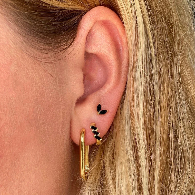 925 Sterling Silver Needle Fashion Round Pendant Small Earrings Luxury Gold Hoop Earrings for Women Premium Black Jewelry Gifts