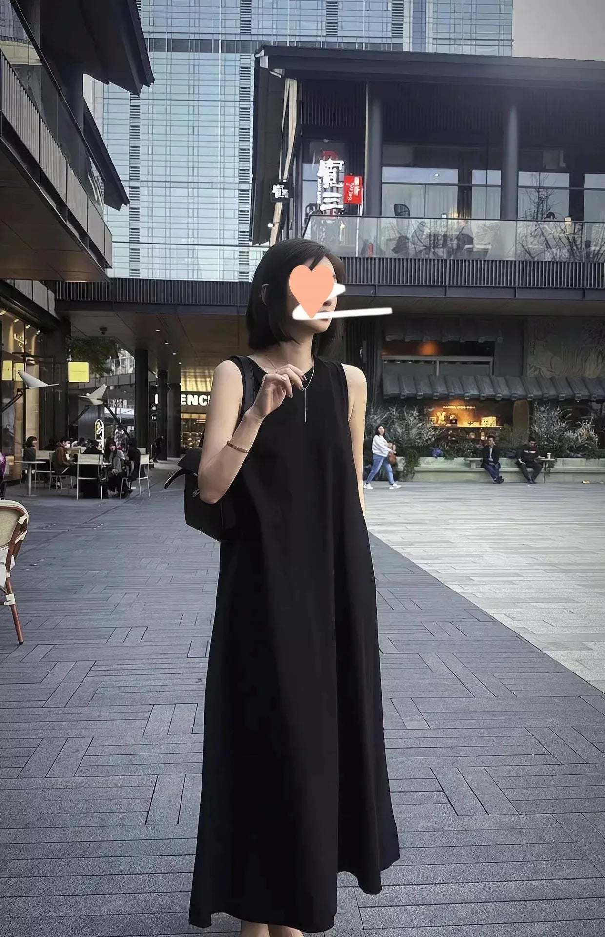 Hebe Style French Sleeveless Hollow out Vest Unique Elegant Black Summer Long Dress Women Backless Dress round Neck Ankle-length