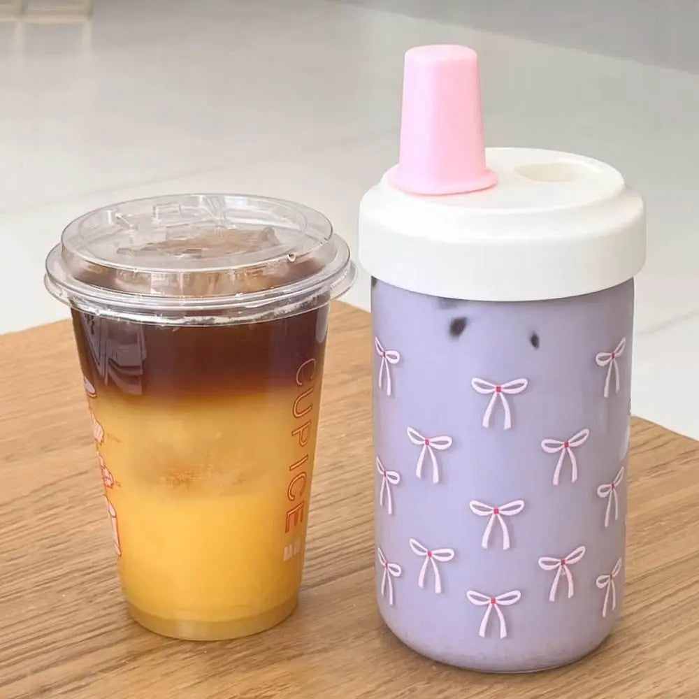 Portable 500ml Straw Cup Plastic Bowknot Cup With Lid Straw Large Capacity Water Bottle Juice Milk