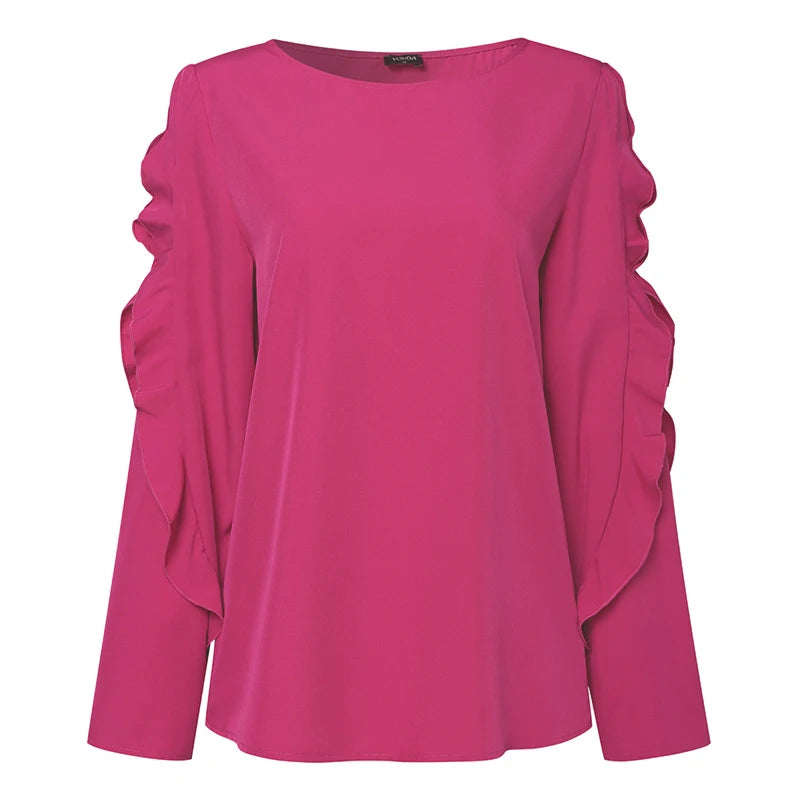 Plus Size 5XL VONDA Autumn Elegant Solid Blouse Fashion Top Women 2024 Ruffled Long Sleeve Hollow Out Casual Loose Shirts Blusas