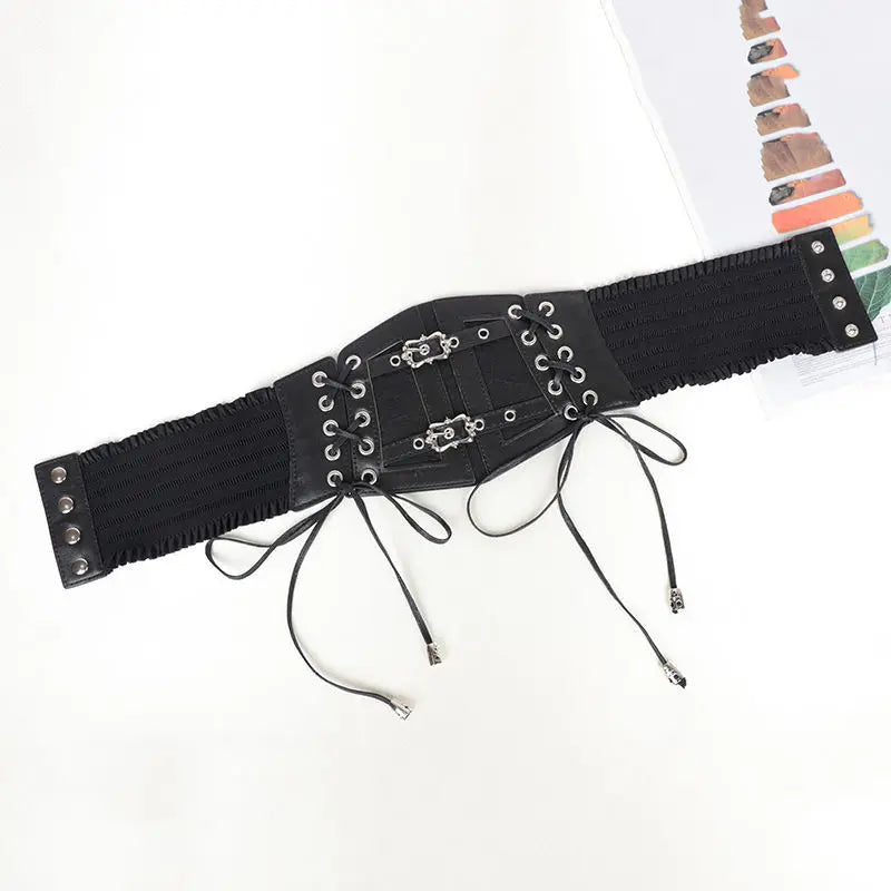 Ladies's Retro corset Belts Pin Buckle Elastic Lace & Gothic Style Cummerbunds tie rope Goth Punk For Women On Shirt Dress  Belt