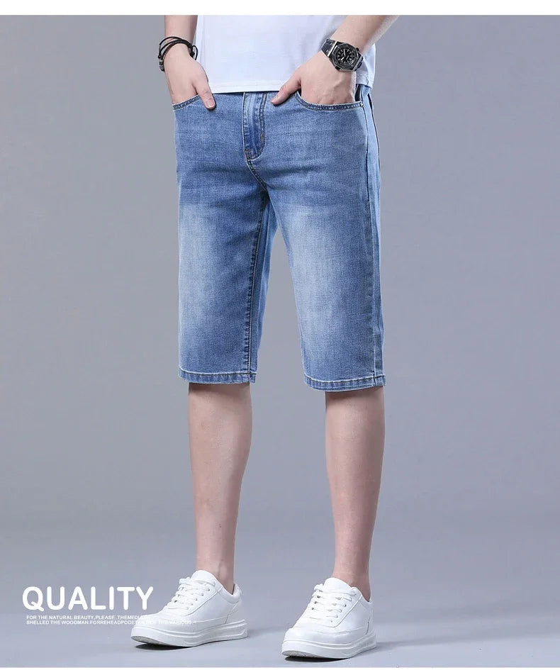 2024 New in SULEE Brand Summer  Men's Stretch Short Jeans Fashion Casual Slim Fit High Quality Elastic Denim Shorts Male Clothes