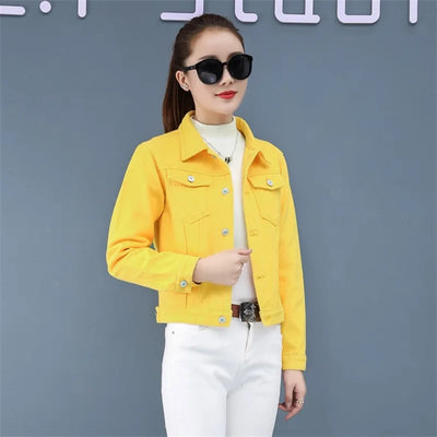 Spring Autumn Women Short Denim Jacket Candy 8 Colors Streetwear Chic Jean Coat Lady Slim Small Outerwear Female casual Tops