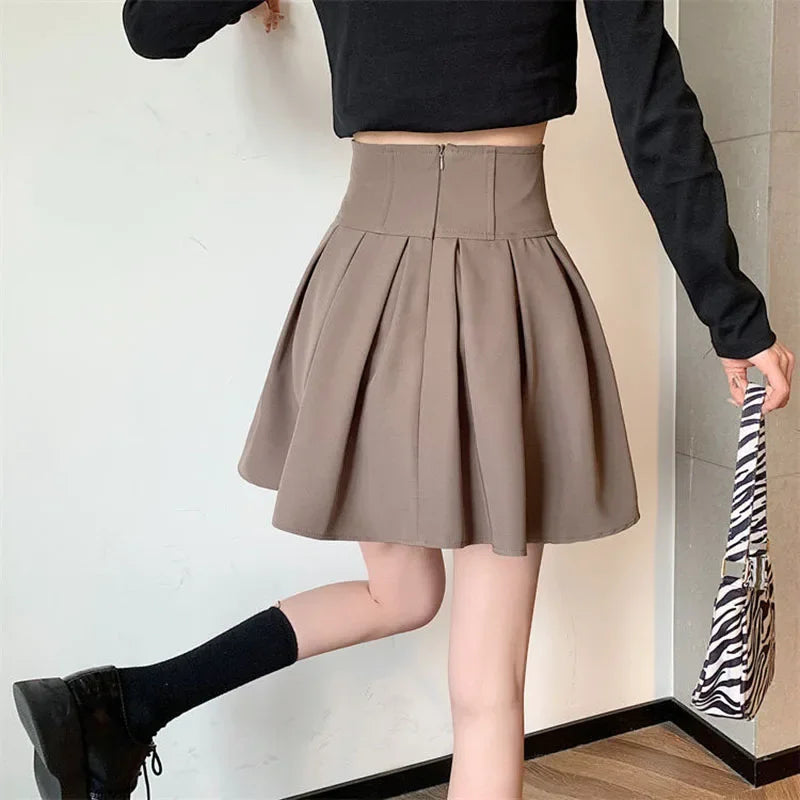 Lucyever Fashion Women Zipper High Waist Mini Skirt Korean Style Anti-Glare Pleated Skirt Female Show Leg Length A-Line Skirts