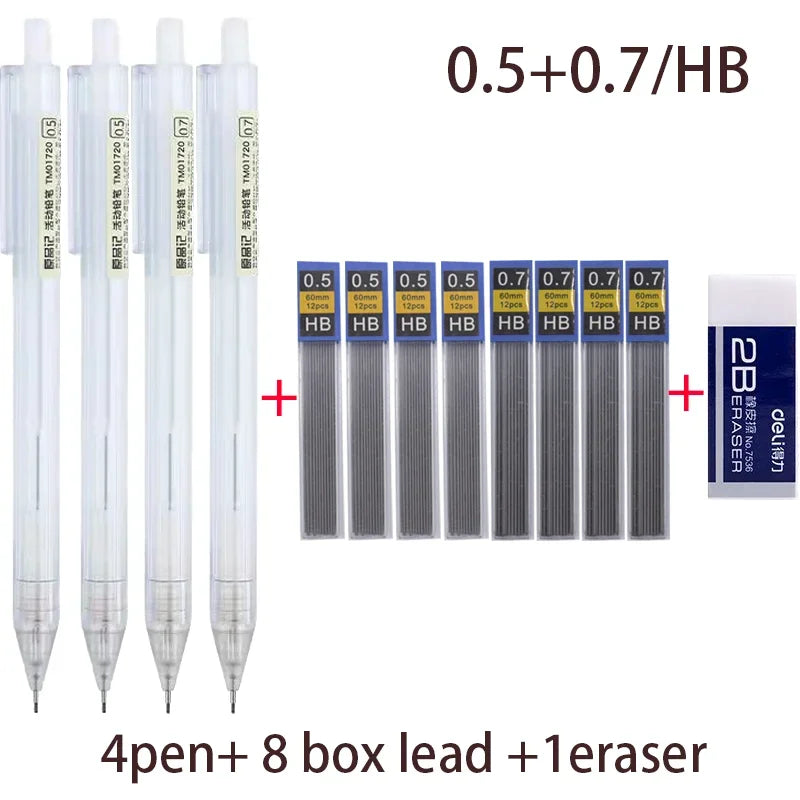 Mixed Loading 0.5&0.7mm Mechanical Pencil White Simple Automatic Pen for Students School Supplies Office Accessories Stationery