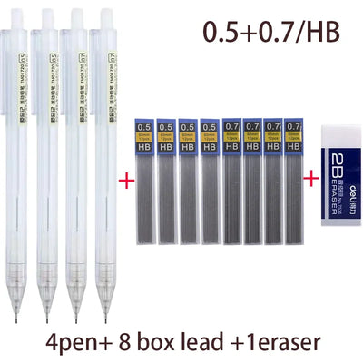 Mixed Loading 0.5&0.7mm Mechanical Pencil White Simple Automatic Pen for Students School Supplies Office Accessories Stationery