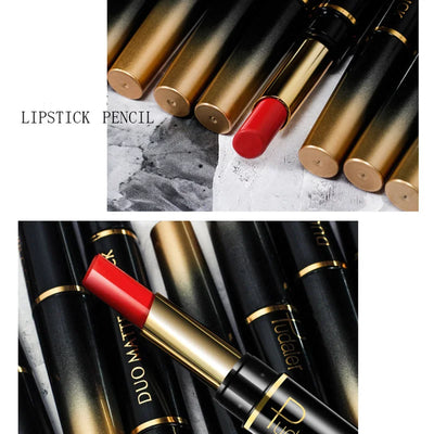 Matte Smooth Lipstick Sexy Soft Matte Red Purple Lipstick Crayon Carving Lip Contours Lip Liner Pencil Double Head Lipsticks