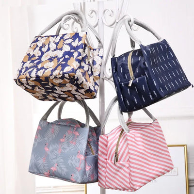Functional Pattern Cooler Lunch Box Portable Insulated Canvas Lunch Bag Thermal Food Picnic Lunch Bags For Women Kids