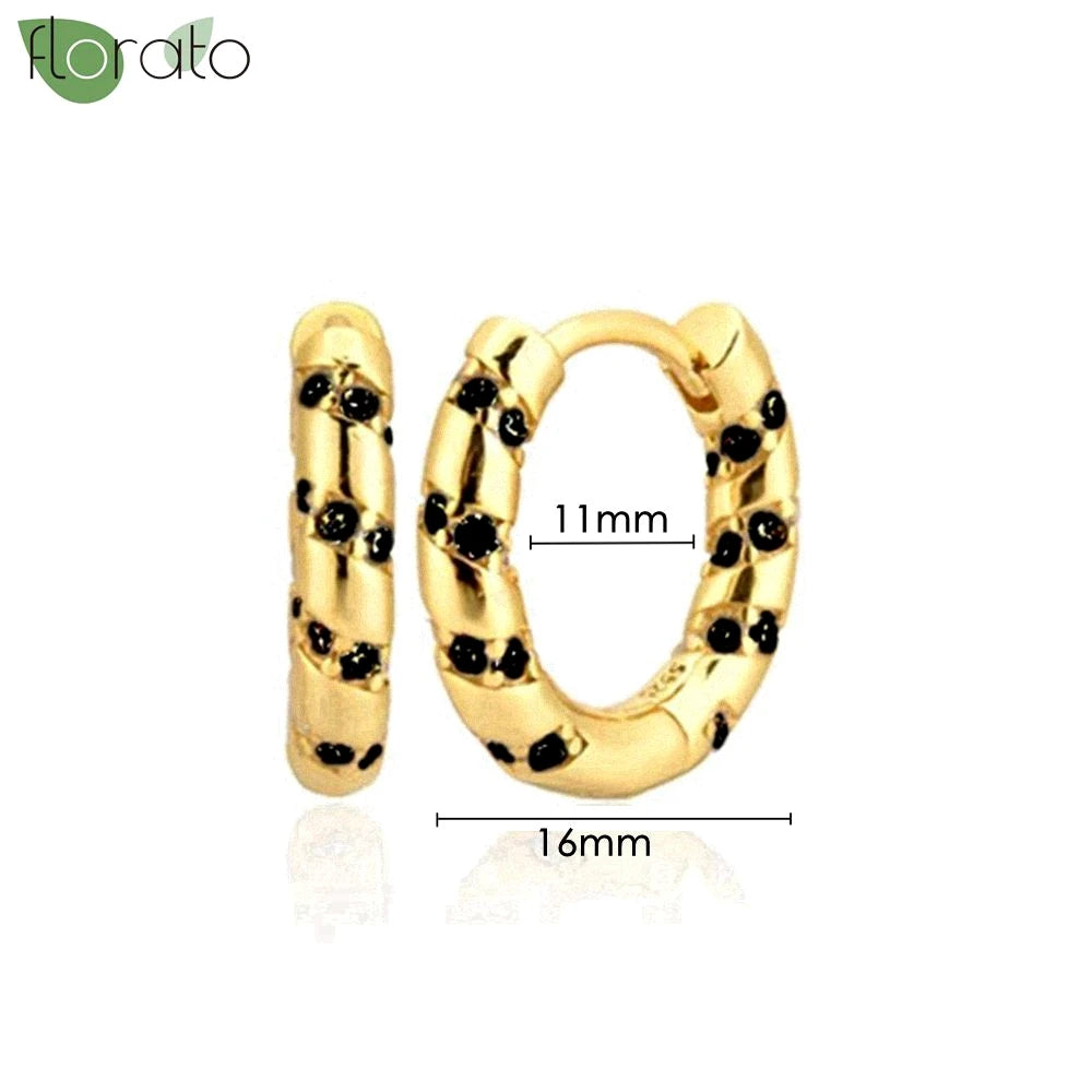 925 Sterling Silver Needle Fashion Round Pendant Small Earrings Luxury Gold Hoop Earrings for Women Premium Black Jewelry Gifts