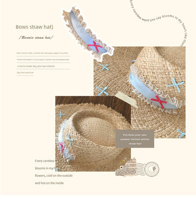 Straw Hat French Flat Top Female Summer Seaside Bows