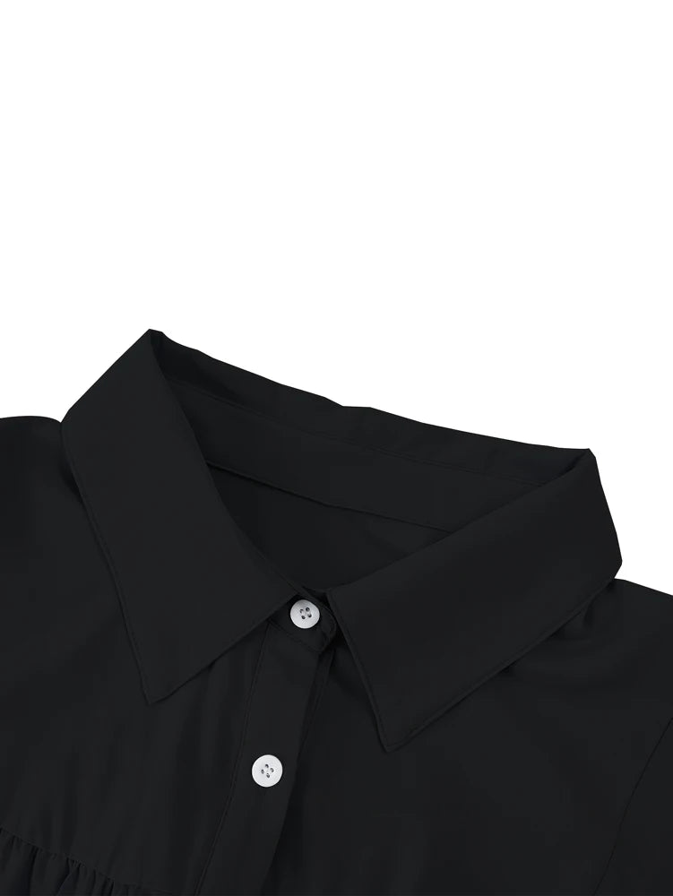 Plus Size Women's Front Open Button Lantern Sleeve Shirt Casual Solid Colour Peplum Collar Shirt Women's Clothing