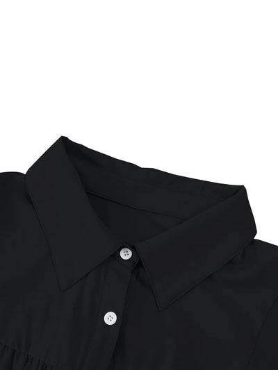Plus Size Women's Front Open Button Lantern Sleeve Shirt Casual Solid Colour Peplum Collar Shirt Women's Clothing