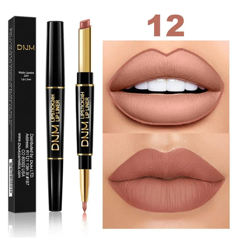 12 Colors 2 In1 Long-lasting Lip Liner Matte Lipsticks Portable Lip Pencil Waterproof Moisturizing Lip Makeup Contour Cosmetics