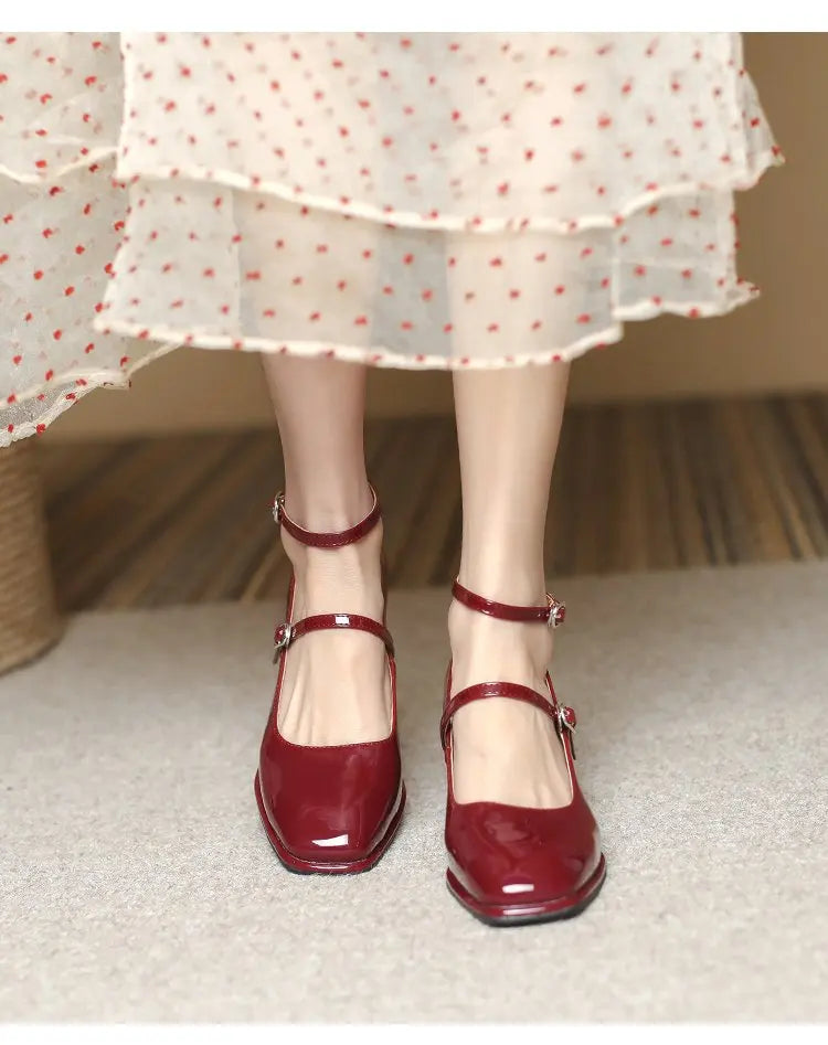2025 New Women's Mary Janes Shoes High Quality Leather Shoes for Women Square Toe Shallow Buckle Strap Women's Shoes sandalias