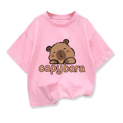 Capybara Print 100%Cotton t shirt For Kids Boy 3-12Years Anime Cute Capibara Short-sleeved Tees Tops Tshirt y2k Girl Clothes