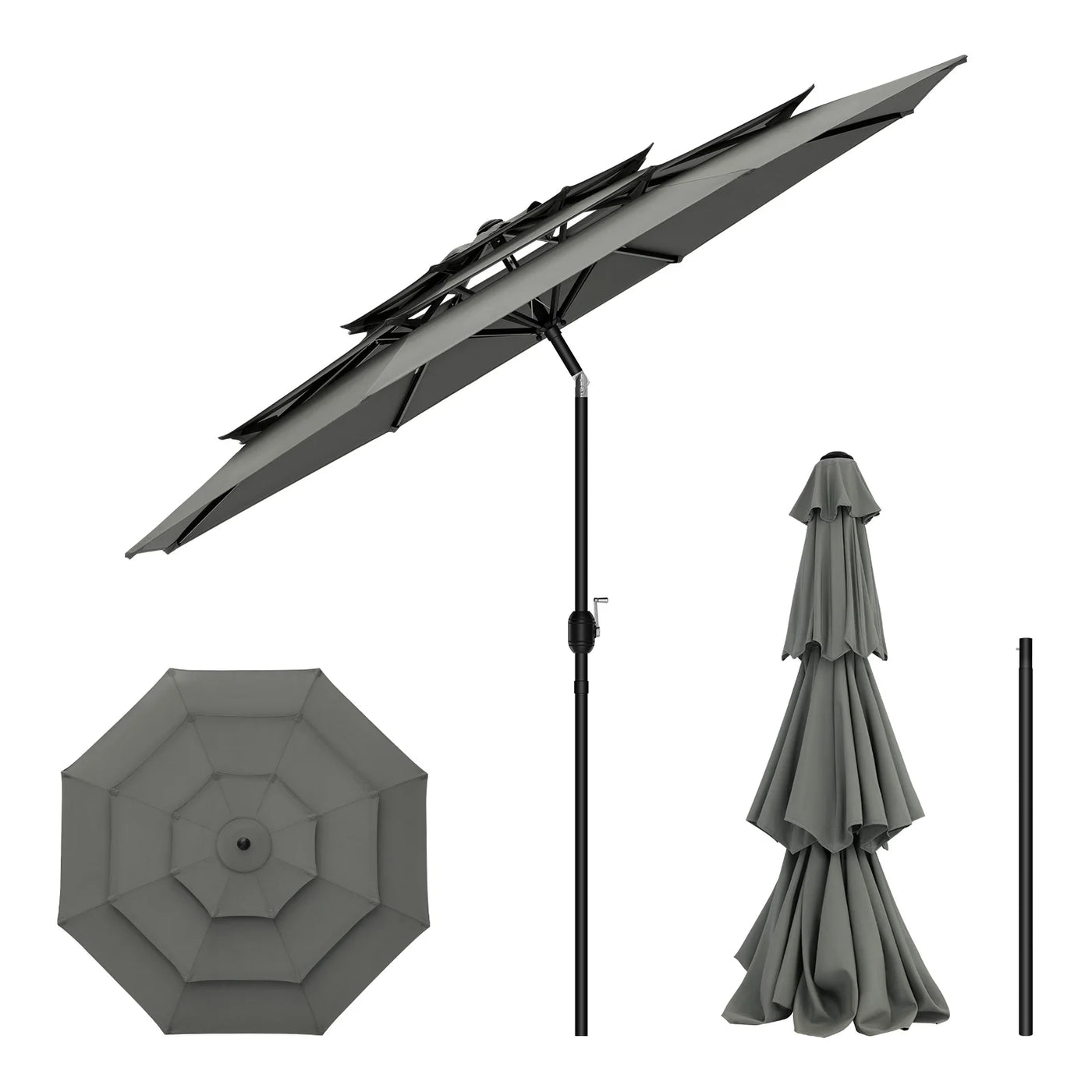 Round Large Garden Parasol 292cm Tilt Adjustable Beach Parasol UV Protection with 3 Ventilation Parasol for Balcony Garden