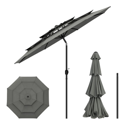 Round Large Garden Parasol 292cm Tilt Adjustable Beach Parasol UV Protection with 3 Ventilation Parasol for Balcony Garden