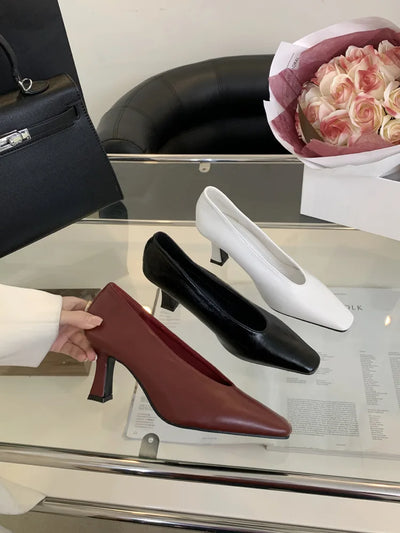 Elegant Woman High Heel Shoes Square Toe Pumps Female Office Shoe Shallow Designer Shoes Spring Autumn Brand Retro Witch Shoes