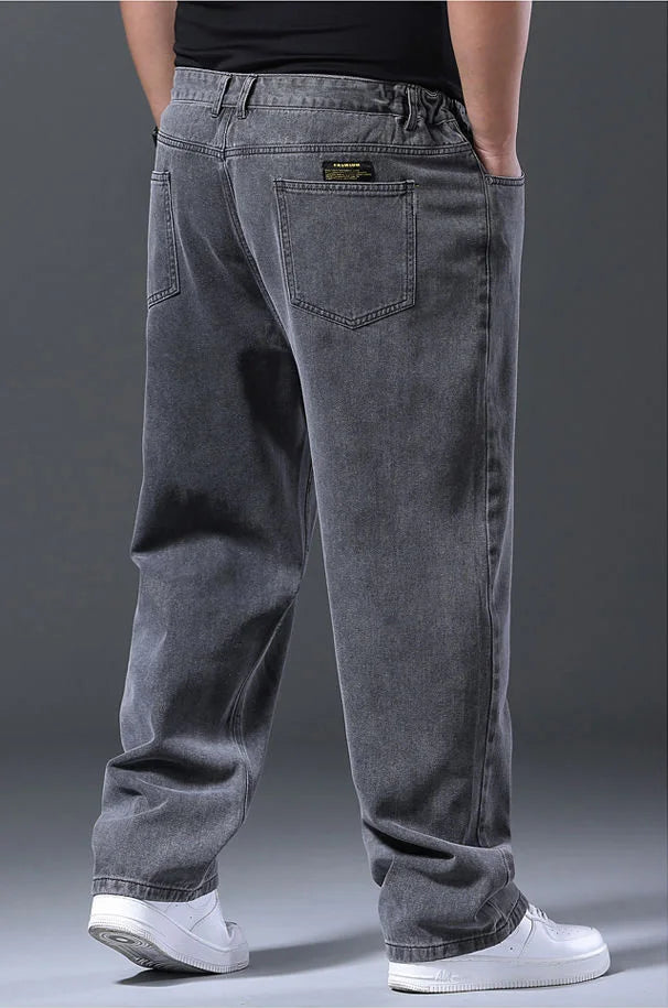 Men's Plus Size Jeans Elastic Waistband 30-48inch Stretch Denim Pants Straight Leg Breathable Loose Fit Streetwear Casual Wear