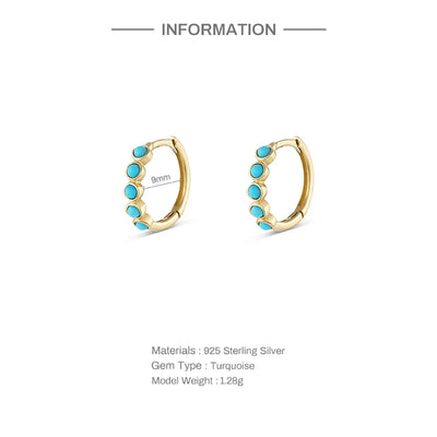 ROXI Natural Turquoise Stone Hoop Earrings For Women Small Circle Body Piercing Girl 925 Sterling Silver Stud Earring Jewelry