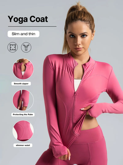 Jackets Women Coat Moisture Wicking Fitness Jackets Yoga Coat Women Shacket Stretchy Running Wear Slim Fit Sports Outerwear