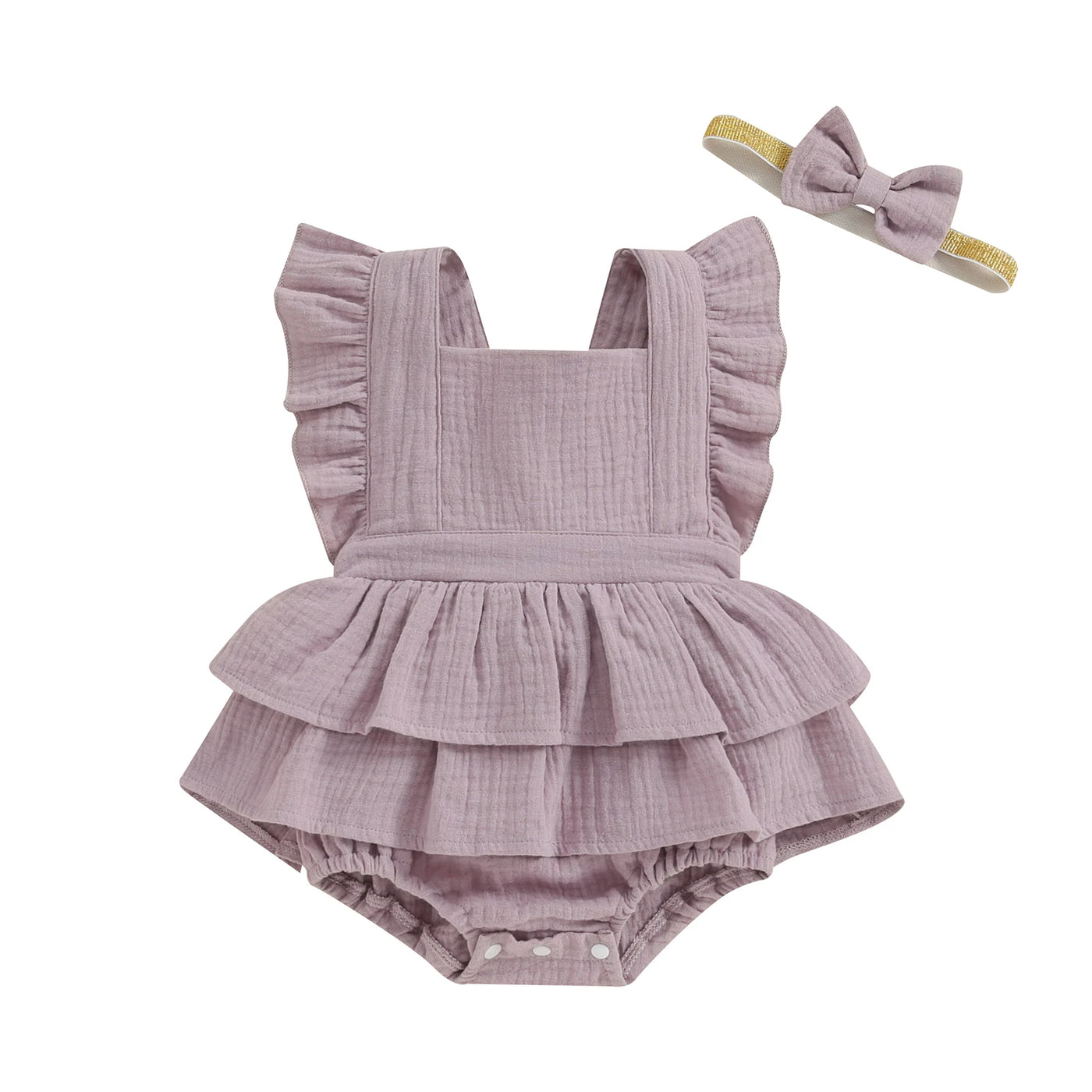 Citgeett Summer Infant Baby Girls Bodysuit Dress Solid Color Fly Sleeve Skirt Hem Jumpsuit Clothes Headband