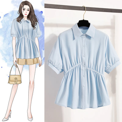 Plus Size Polo Shirt Women Summer 2025 New Korean Style Large Size Loose Chiffon Blouse Women Slim Waist Casual Tops Female