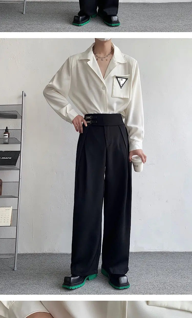 Black Suit Pants Men Oversized Fashion Social Mens Dress Pants Korean Loose Straight Wide Leg Pants Mens Office Formal Trousers