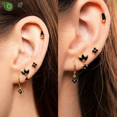 925 Sterling Silver Needle Fashion Round Pendant Small Earrings Luxury Gold Hoop Earrings for Women Premium Black Jewelry Gifts
